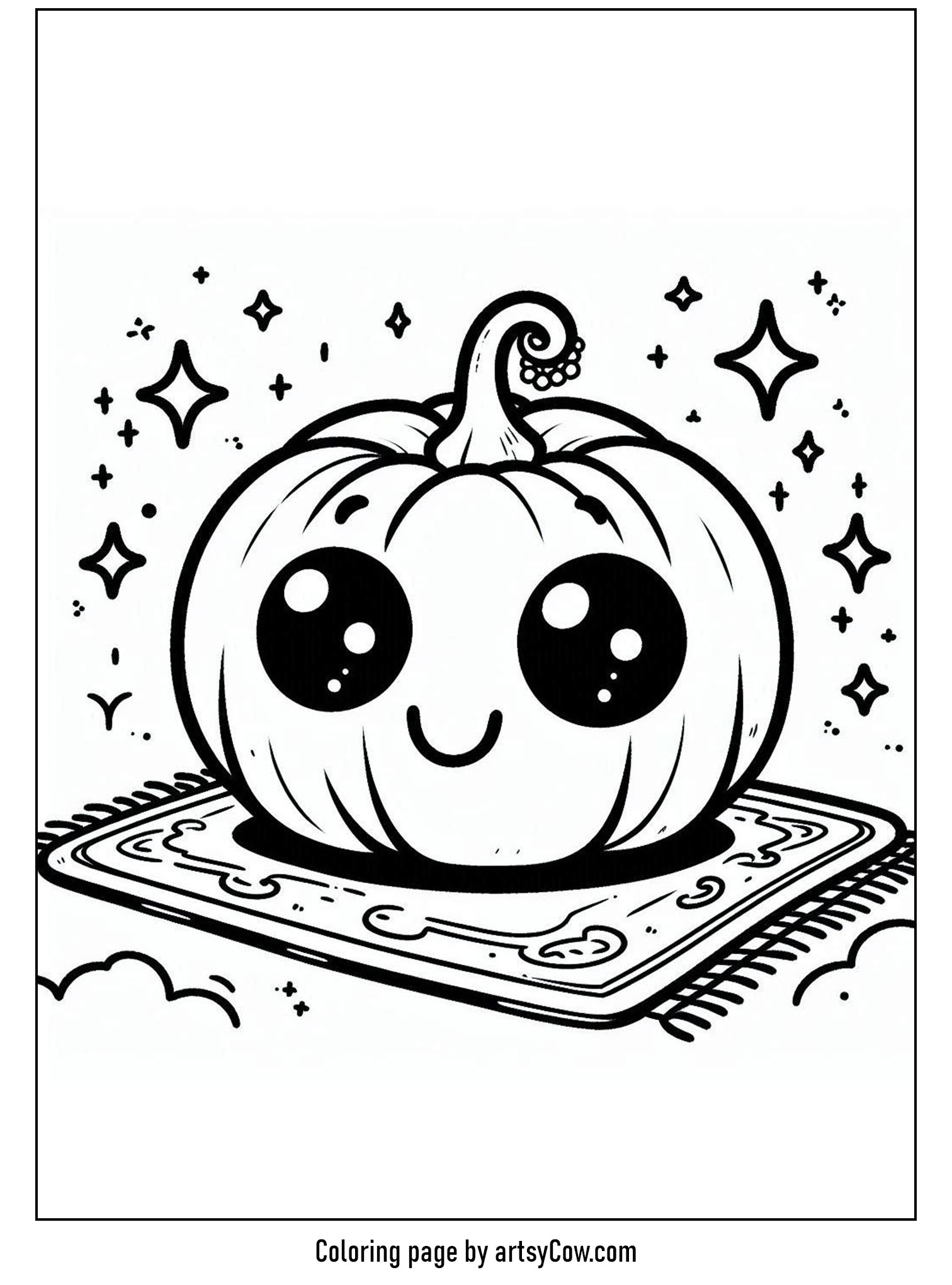 halloween coloring pages with jack-o-lantern, Jack-o'-Lantern's Magical Carpet Ride
